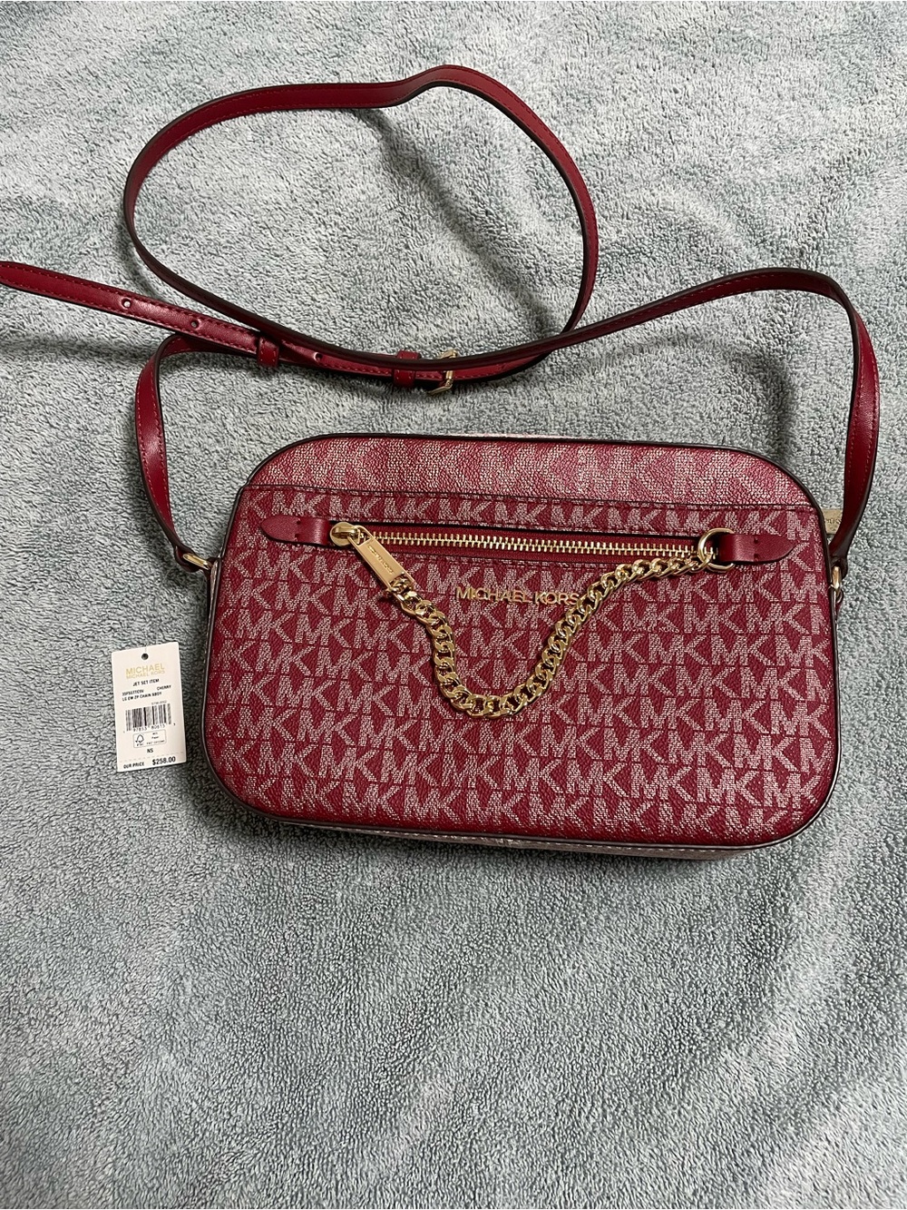 Michael Kors Burgundy Signature Chain-Accent Crossbody